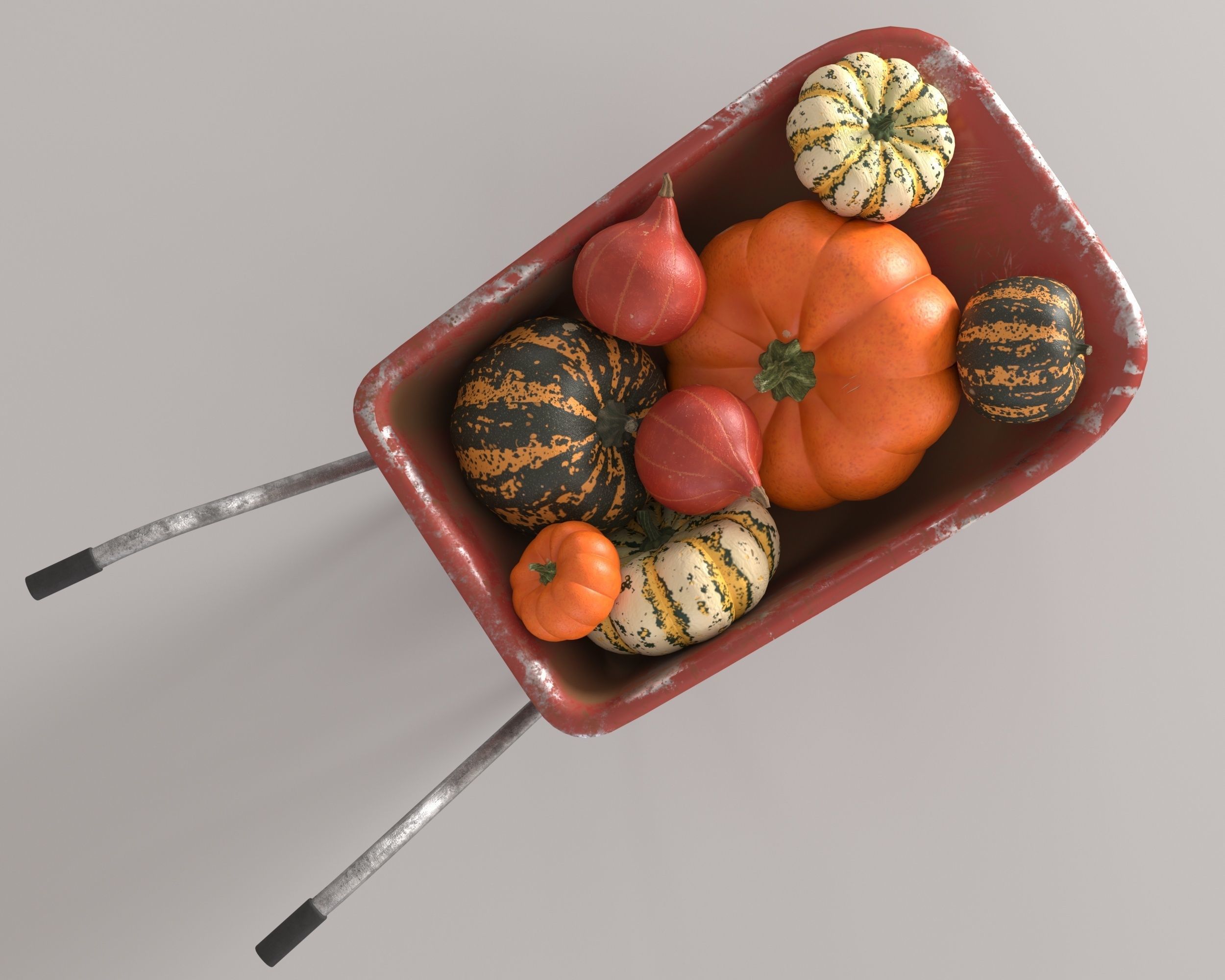 Wheelbarrow with pumpkins 3D model_4