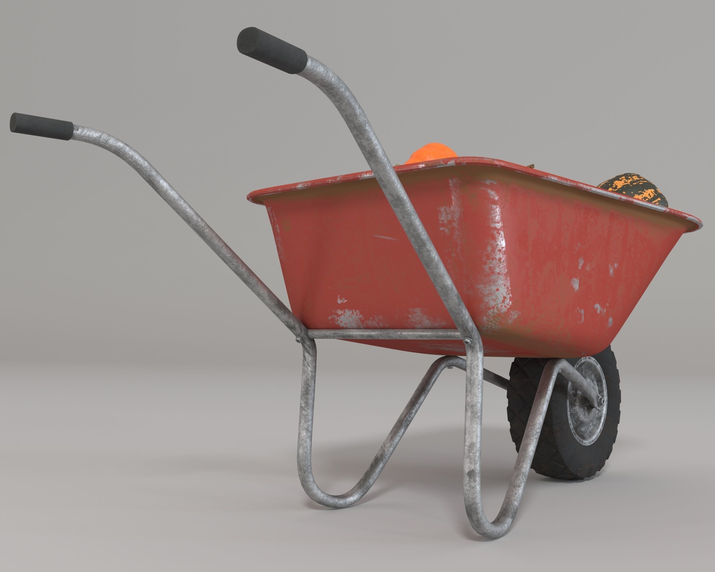 Wheelbarrow with pumpkins 3D model_3