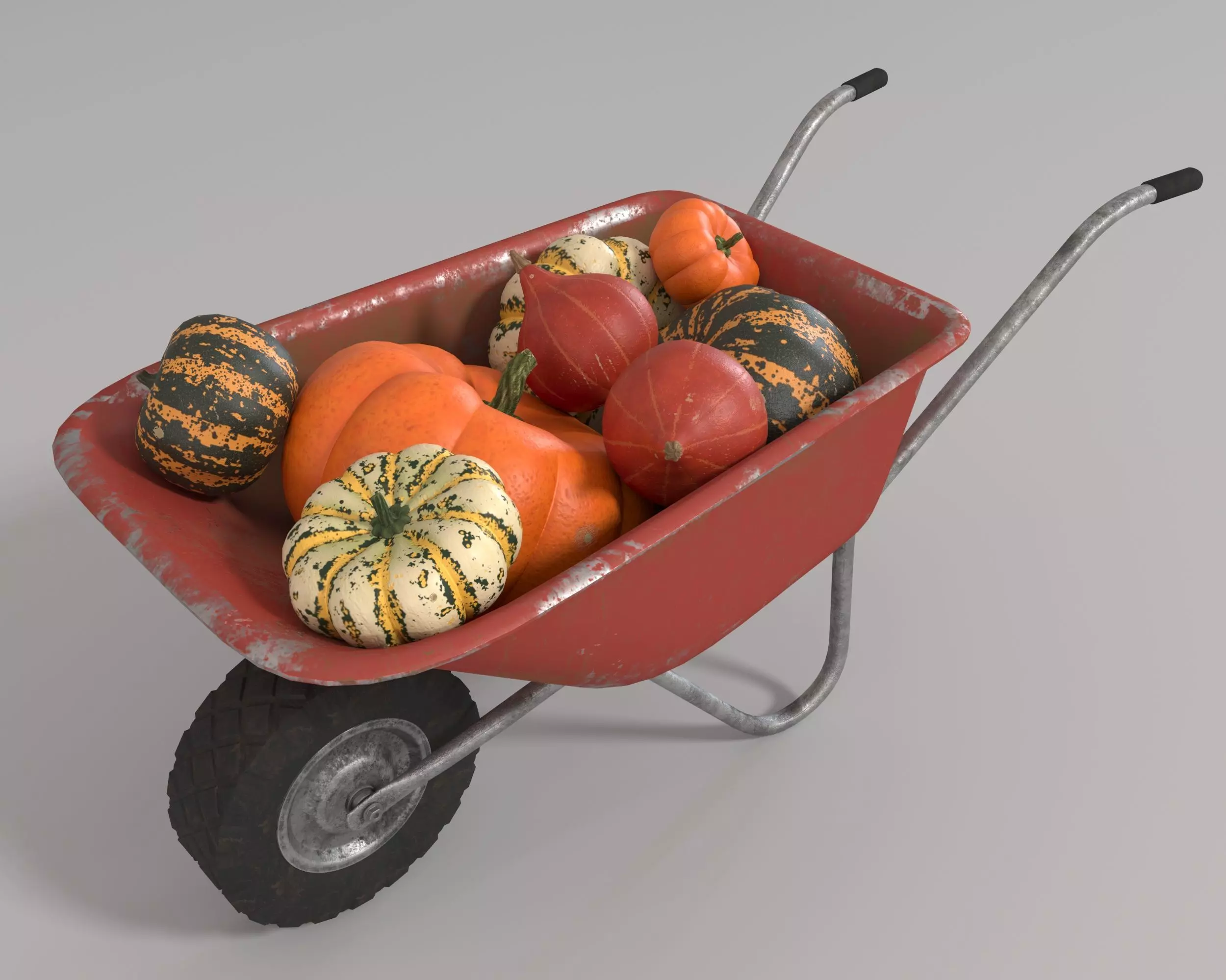 Wheelbarrow with pumpkins 3D model_0