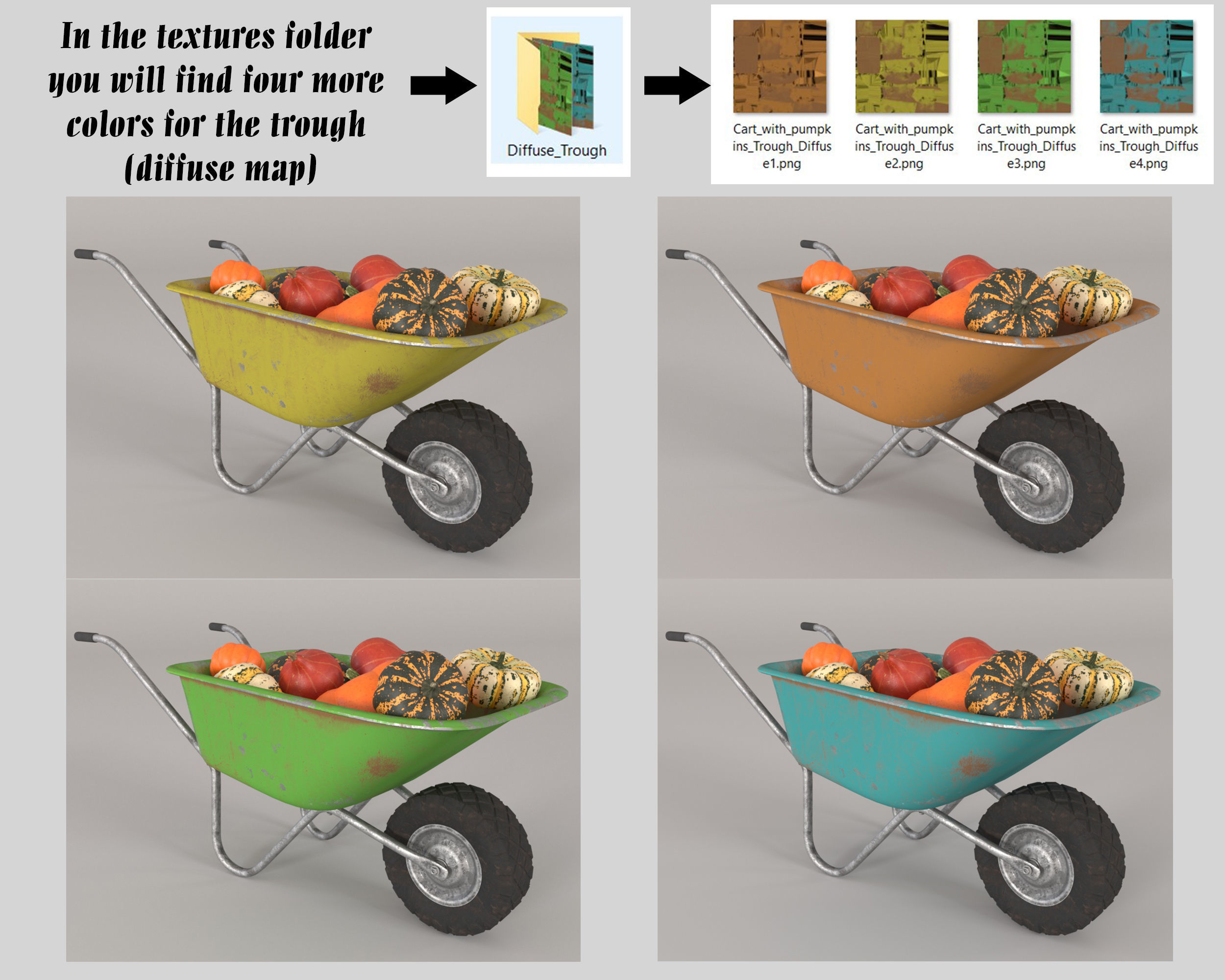 Wheelbarrow with pumpkins 3D model_6