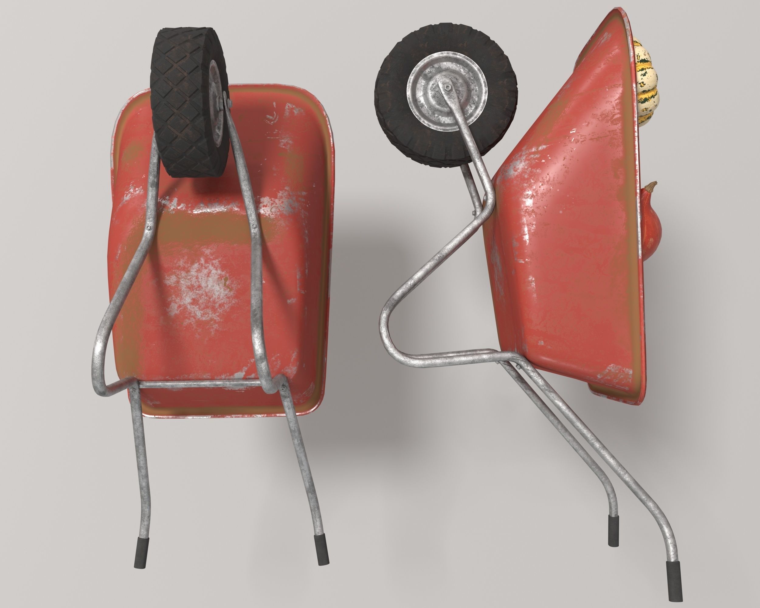 Wheelbarrow with pumpkins 3D model_5
