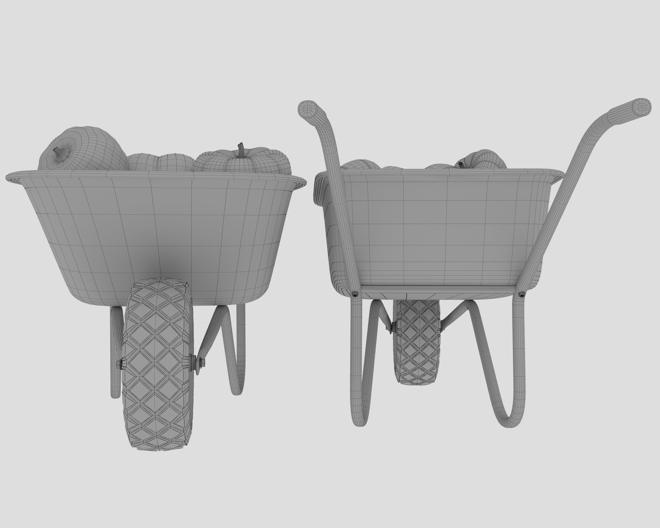 Wheelbarrow with pumpkins 3D model_8