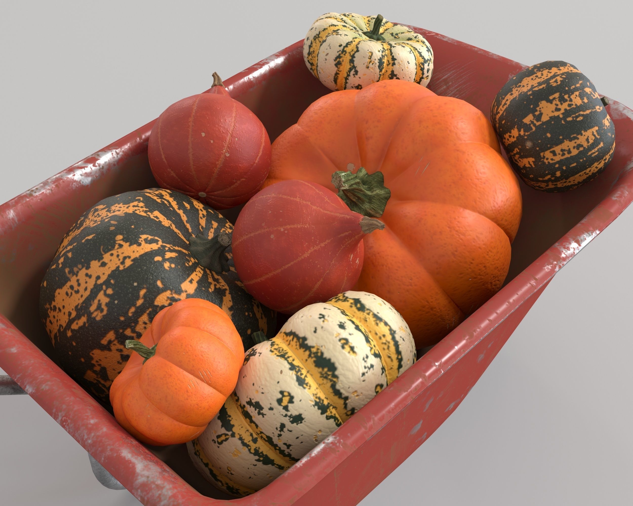 Wheelbarrow with pumpkins 3D model_1