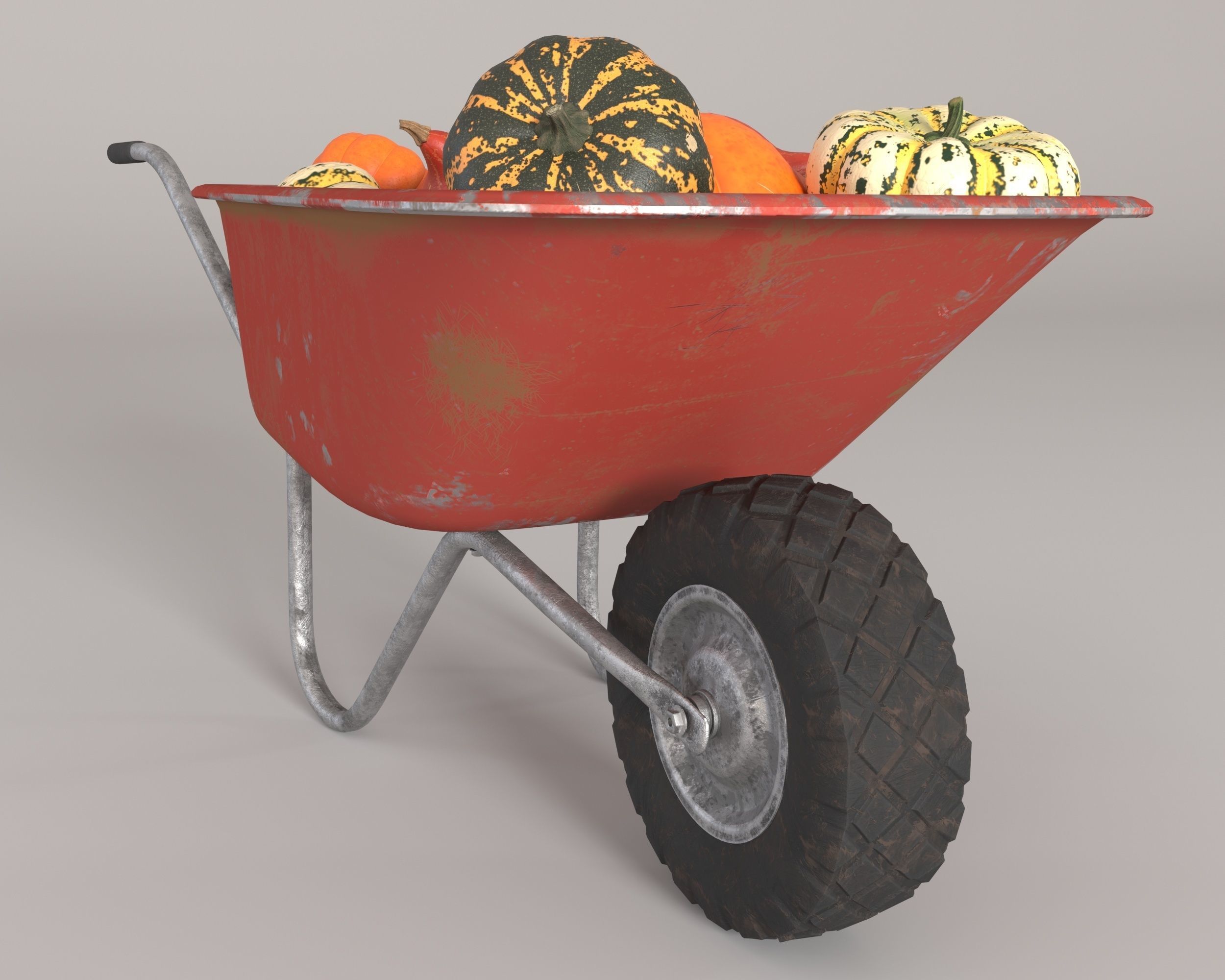 Wheelbarrow with pumpkins 3D model_2