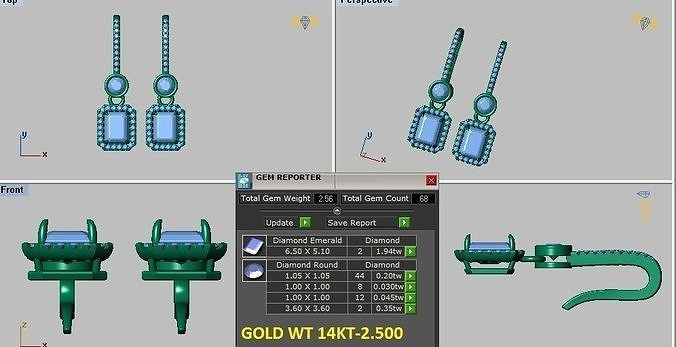 emerald cut drop earrings 3D print model