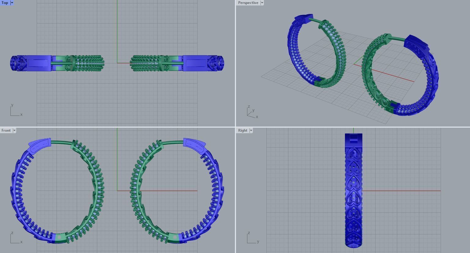 hoop earrings set diamonds 3D print model_1