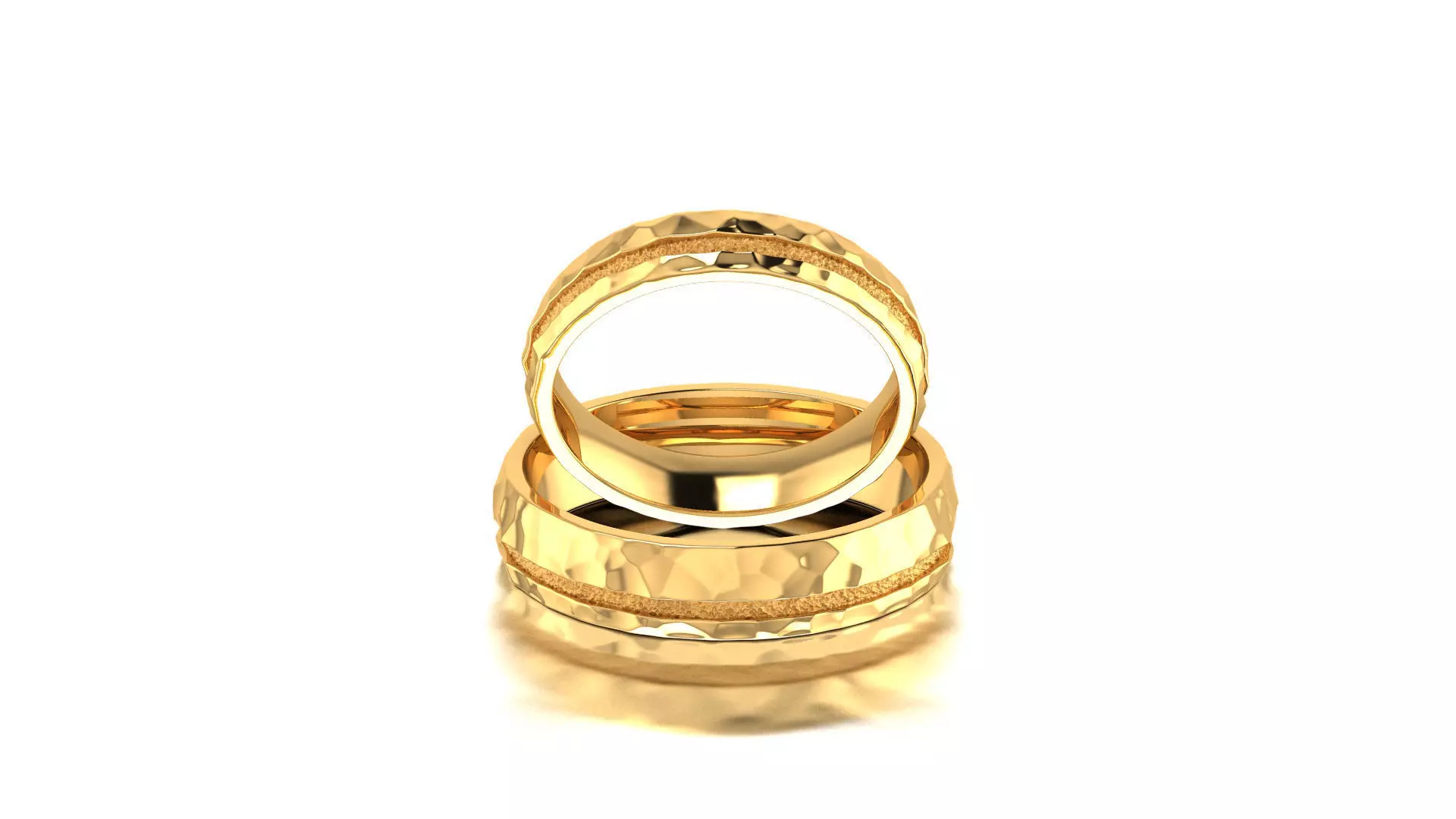 Hammered wedding band set 3D print model_0