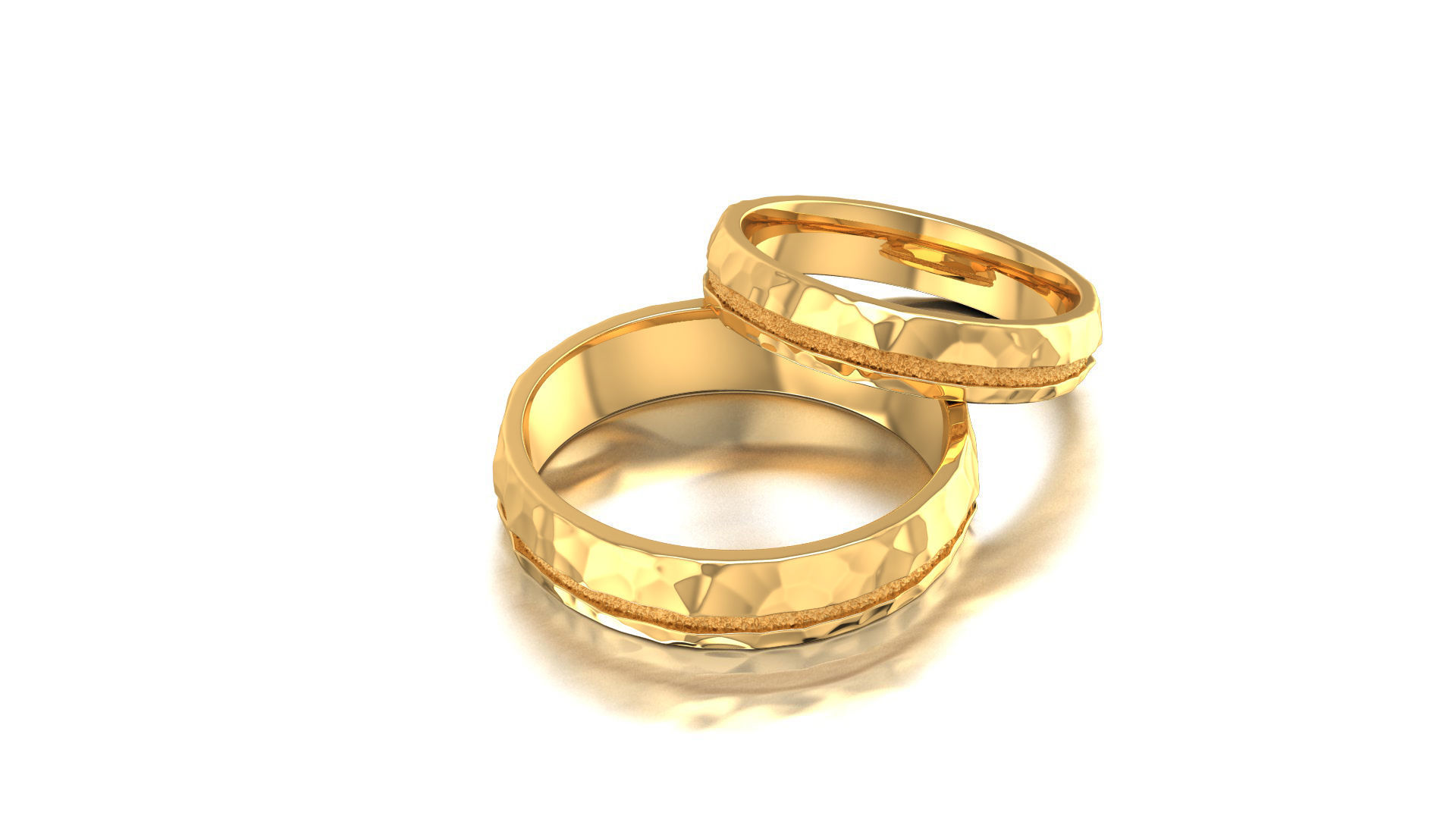 Hammered wedding band set 3D print model_1