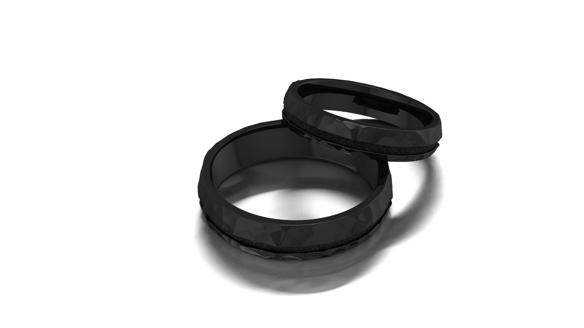 Hammered wedding band set 3D print model_7