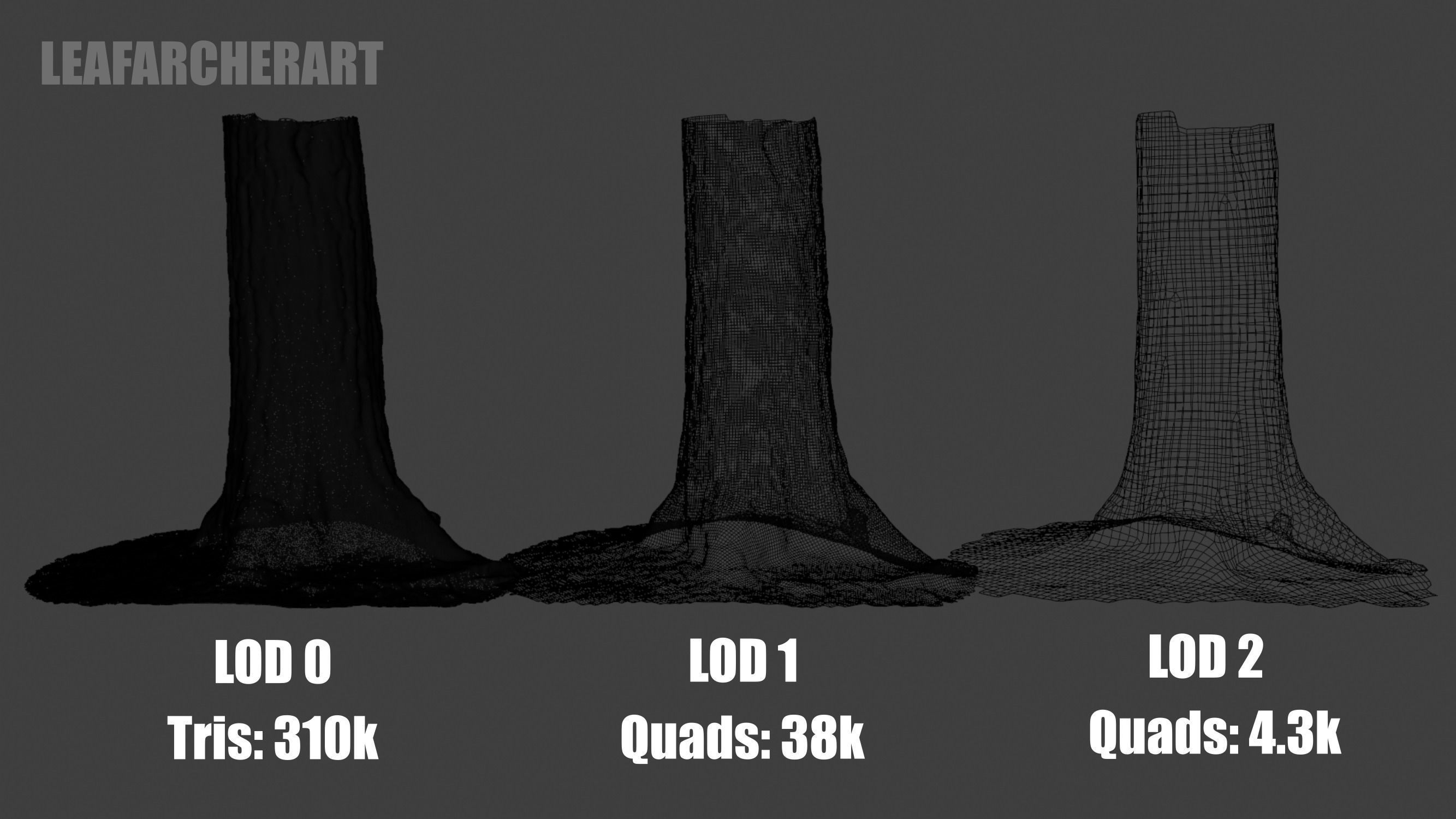 Conifer Tree Trunk - Photoscan 3D Model - Varying LOD Free low-poly 3D model_14