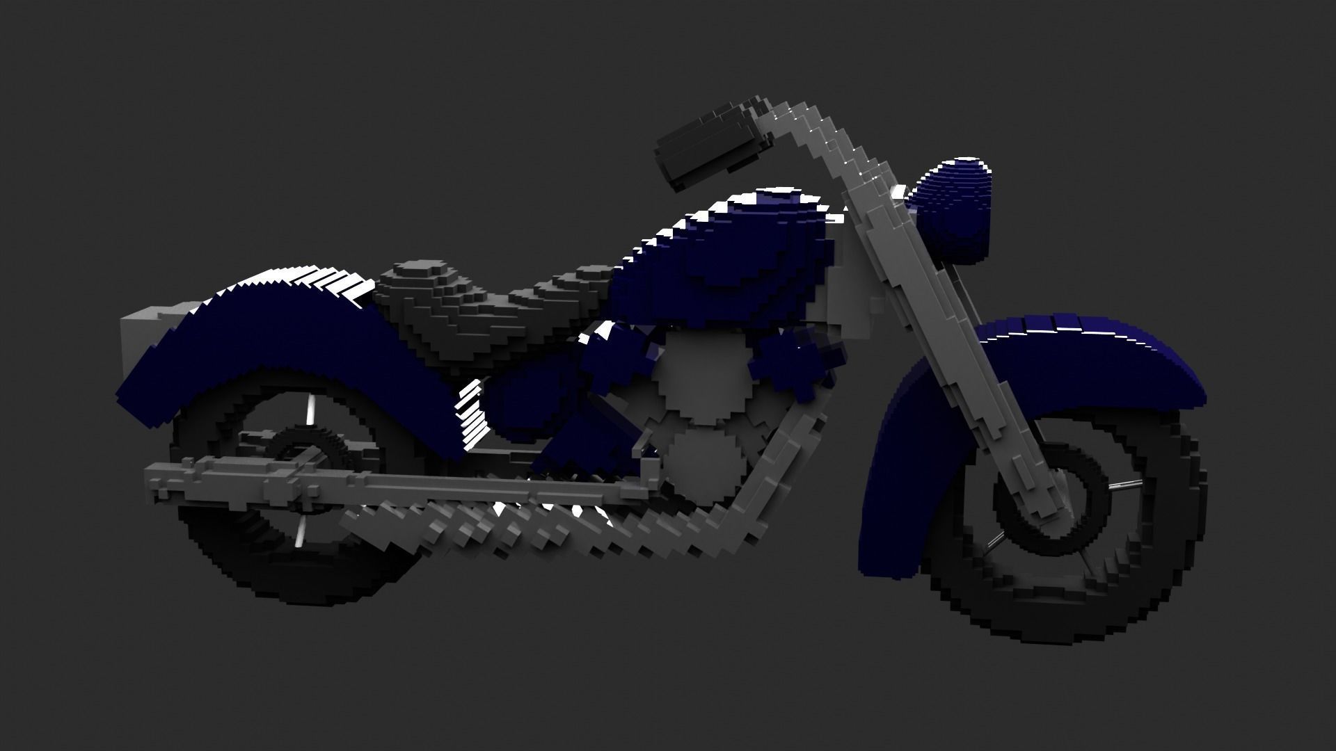 Pixal art motorcycle Low-poly 3D model_1