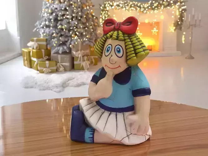 Broken Blue doll Statue low-poly PBR Ornament figurine VR-AR