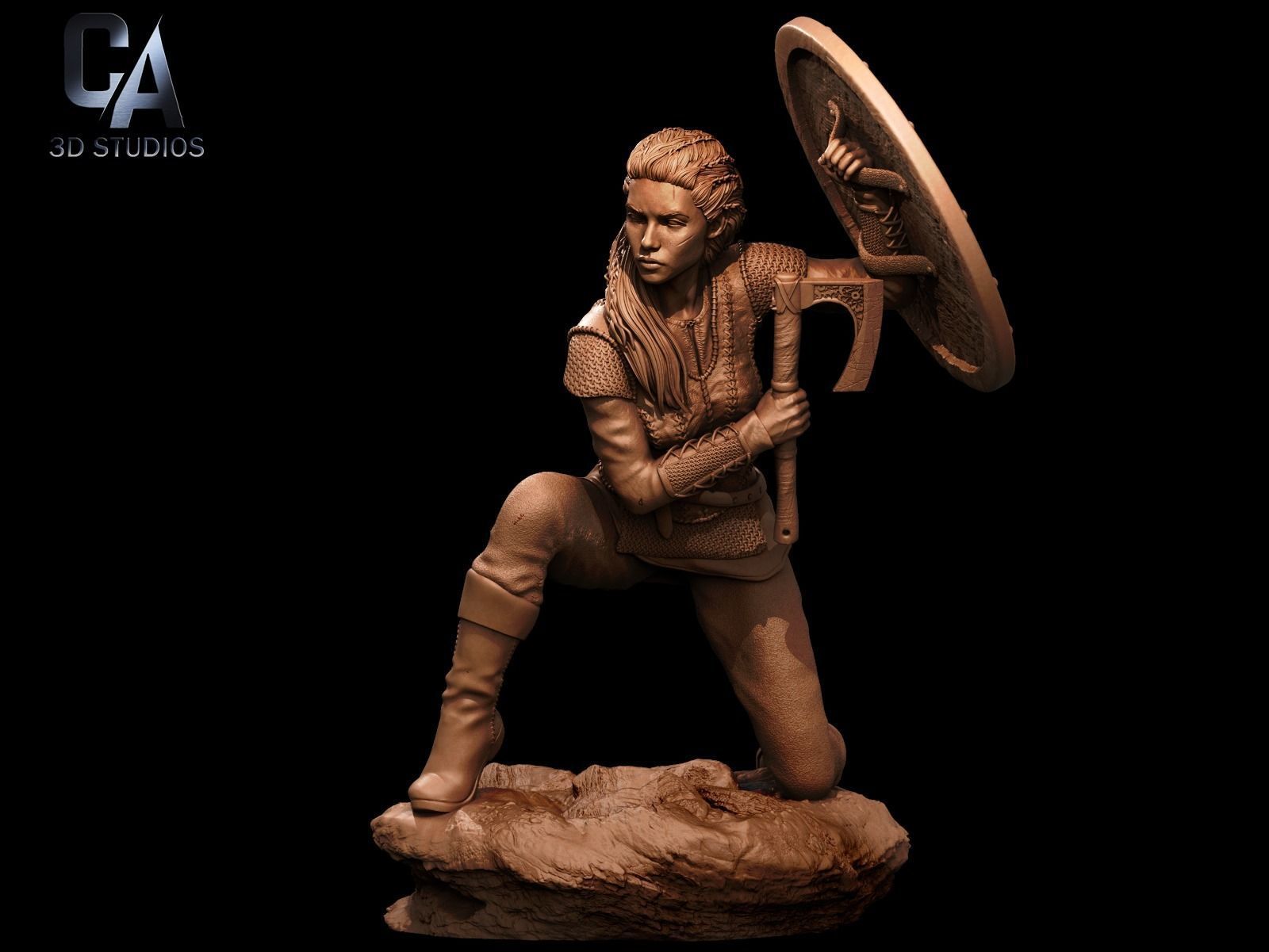 Lagertha 3D Print statue of woman holding shield 3D print model_6