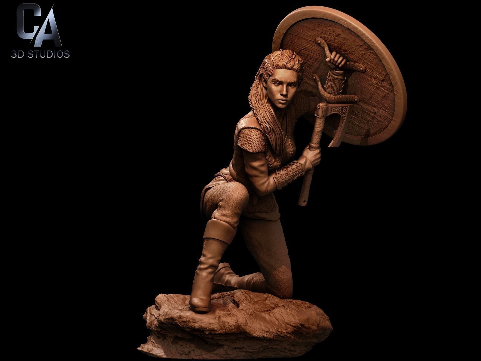 Lagertha 3D Print statue of woman holding shield 3D print model_5
