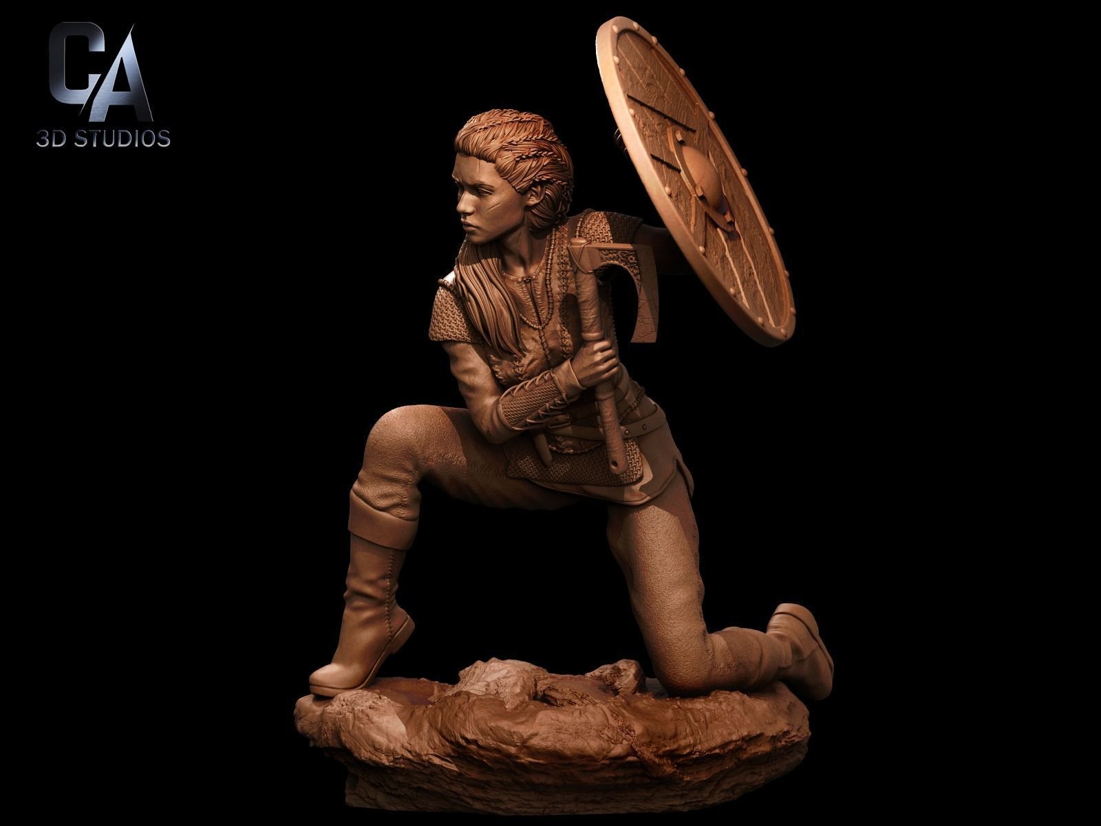 Lagertha 3D Print statue of woman holding shield 3D print model_7