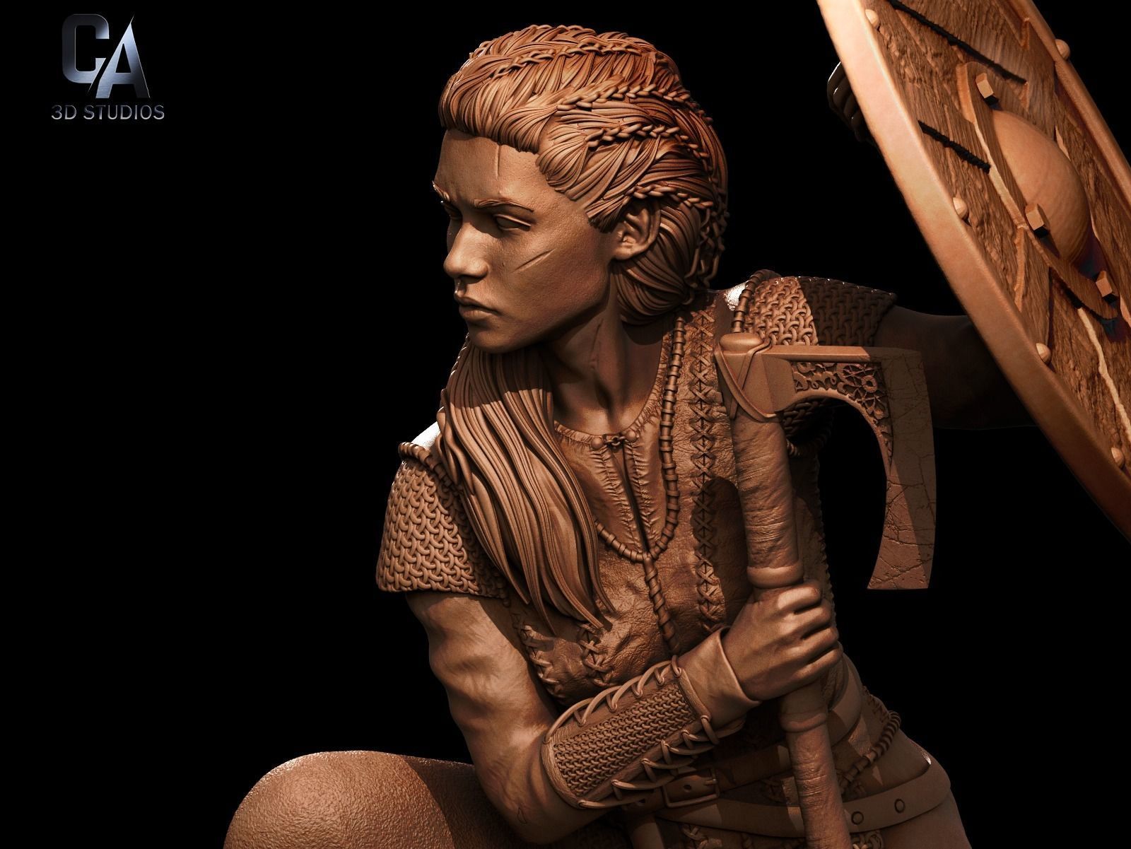 Lagertha 3D Print statue of woman holding shield 3D print model_3