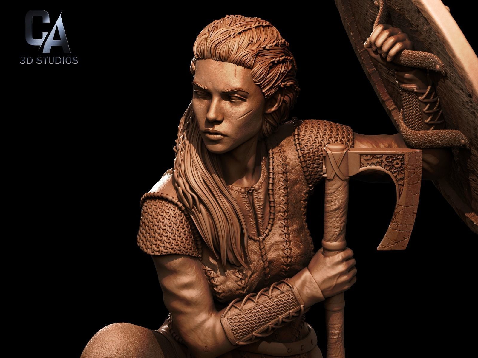 Lagertha 3D Print statue of woman holding shield 3D print model_4
