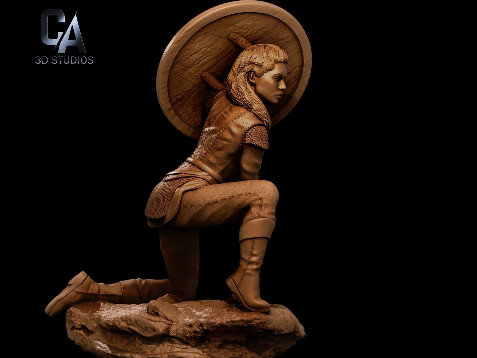 Lagertha 3D Print statue of woman holding shield 3D print model_10