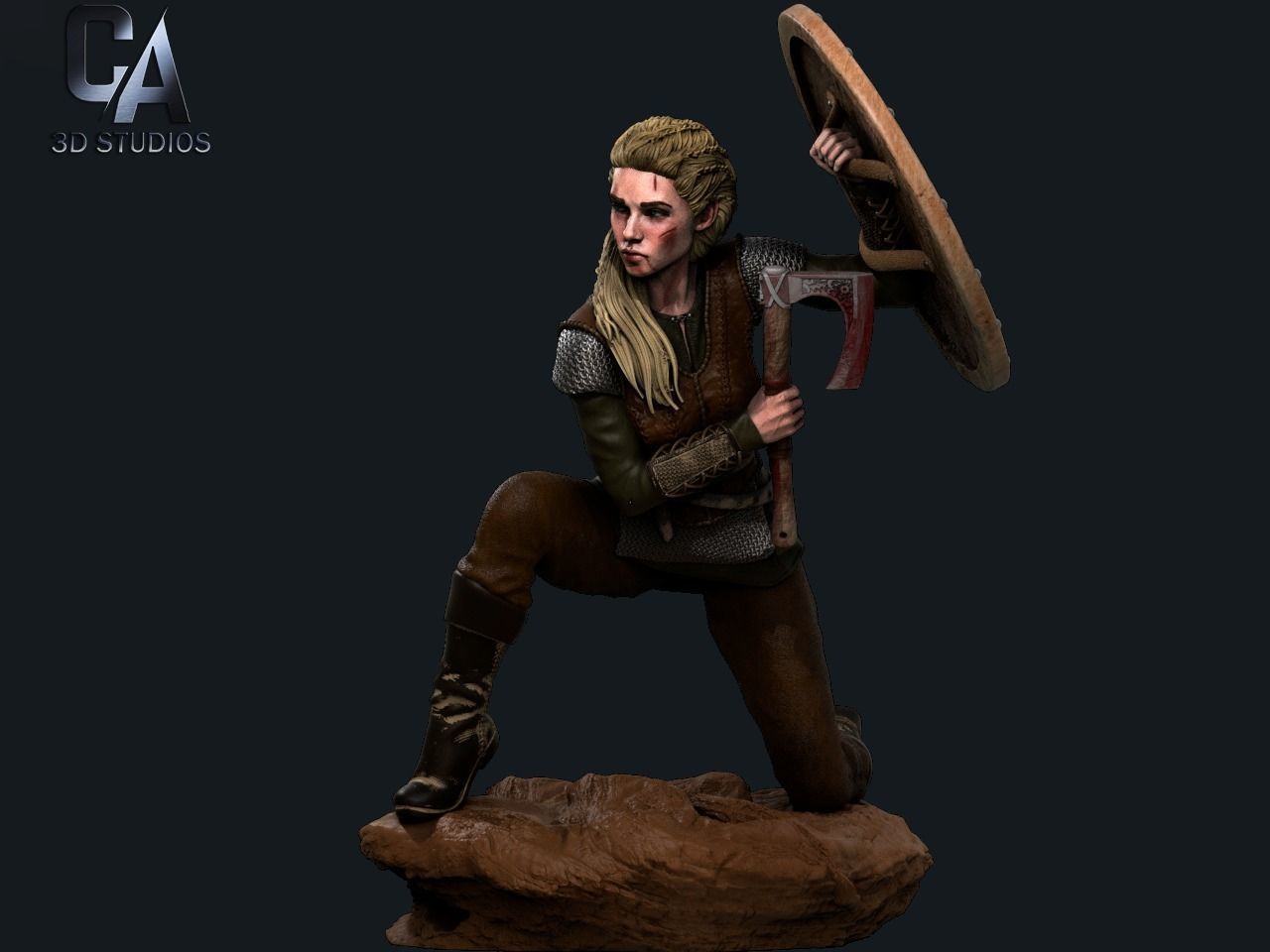 Lagertha 3D Print statue of woman holding shield 3D print model_1