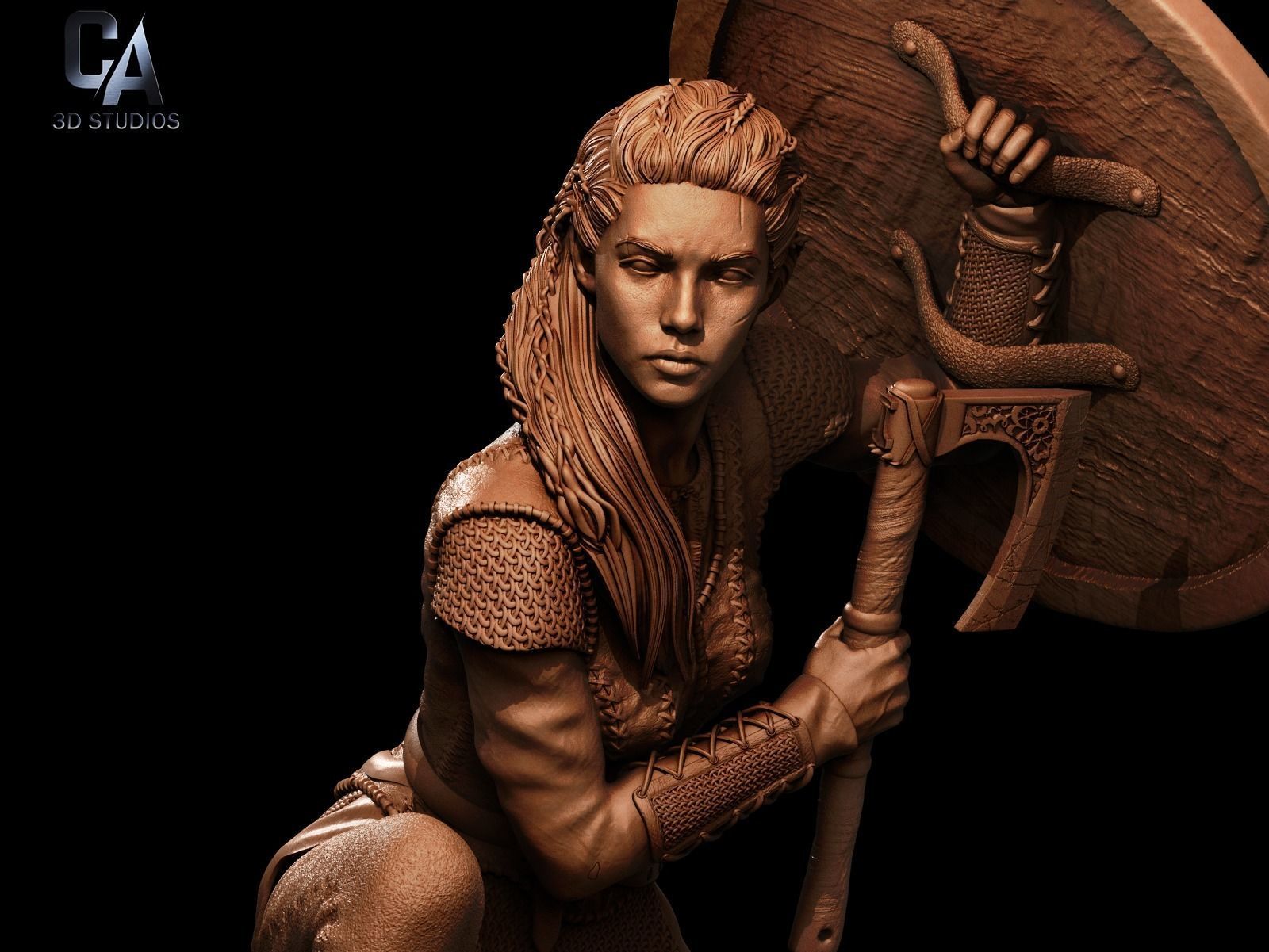 Lagertha 3D Print statue of woman holding shield 3D print model_2