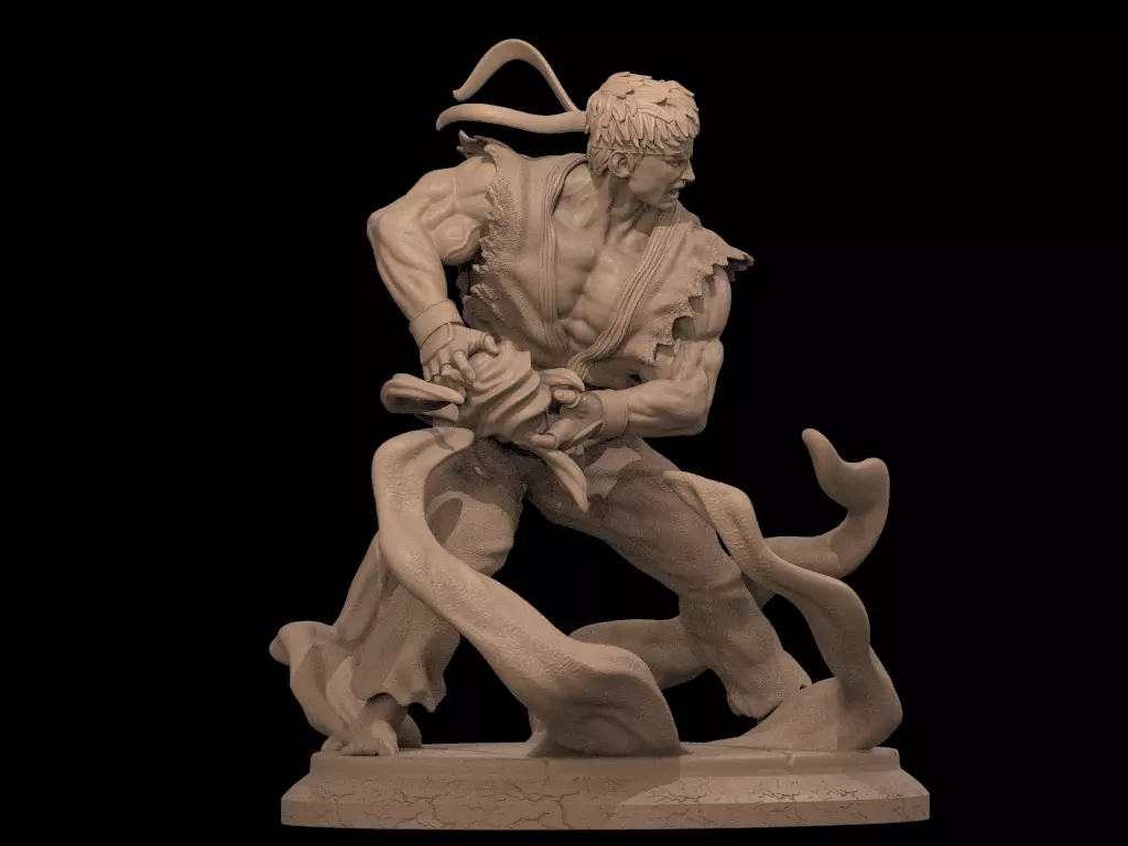 Ryu 3D Print statue of man holding sword 3D print model_0