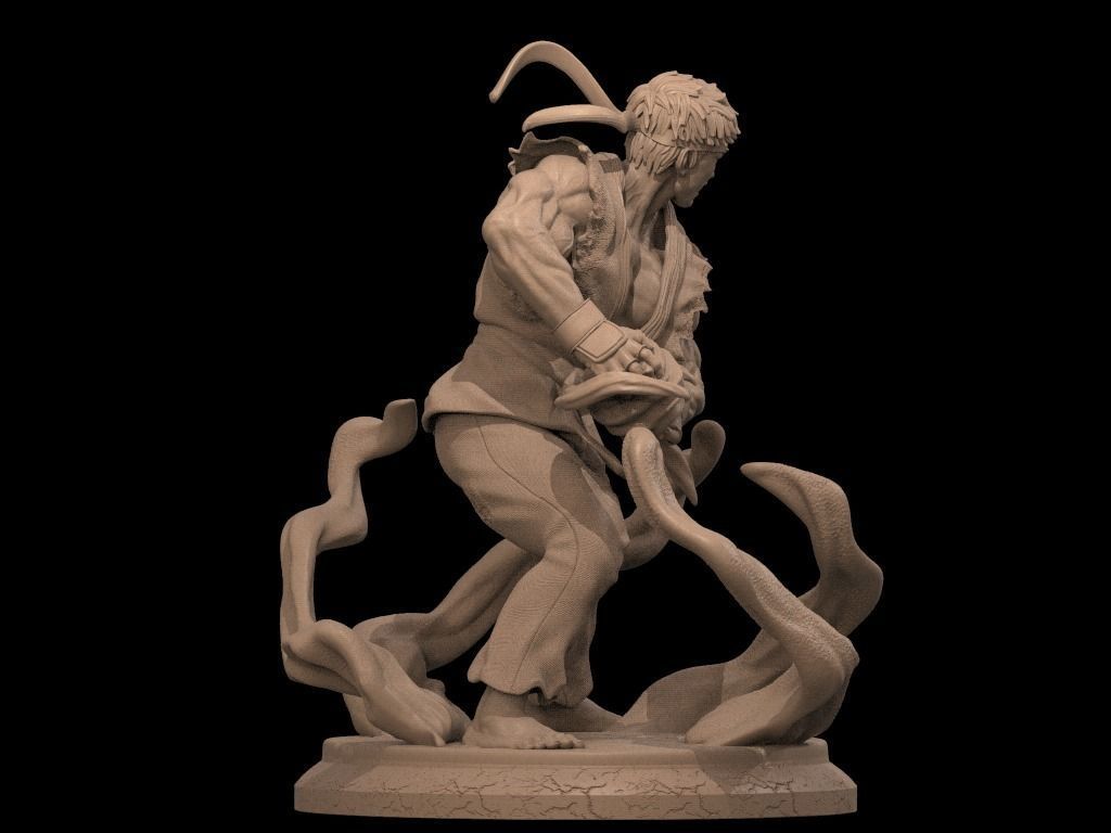 Ryu 3D Print statue of man holding sword 3D print model_2