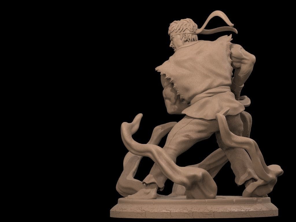 Ryu 3D Print statue of man holding sword 3D print model_6
