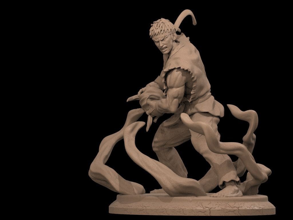 Ryu 3D Print statue of man holding sword 3D print model_5