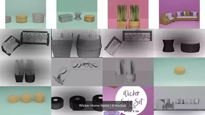 Wicker Home Items 3D Model Collection