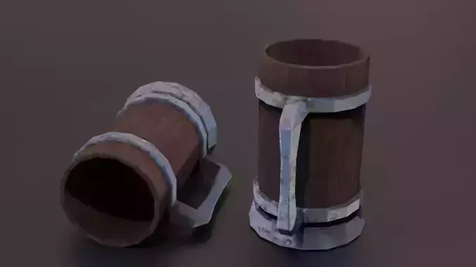 Stein two wooden mugs Low-poly 3D model