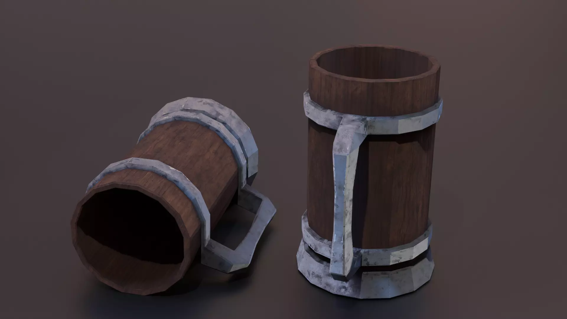 Stein two wooden mugs Low-poly 3D model_0