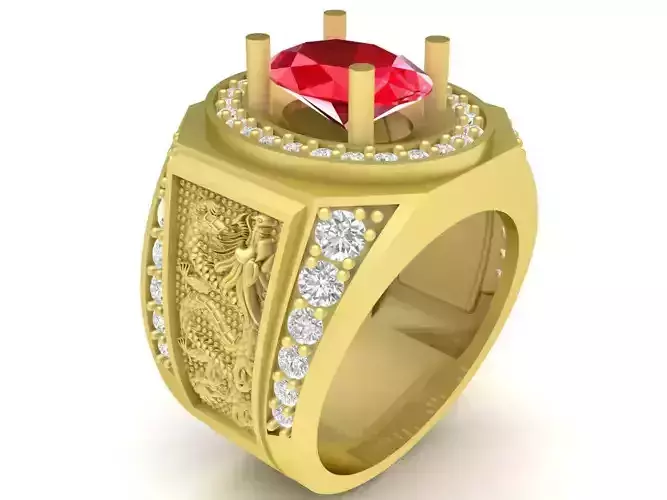 Korea diamond men ring with dragon texture 3813