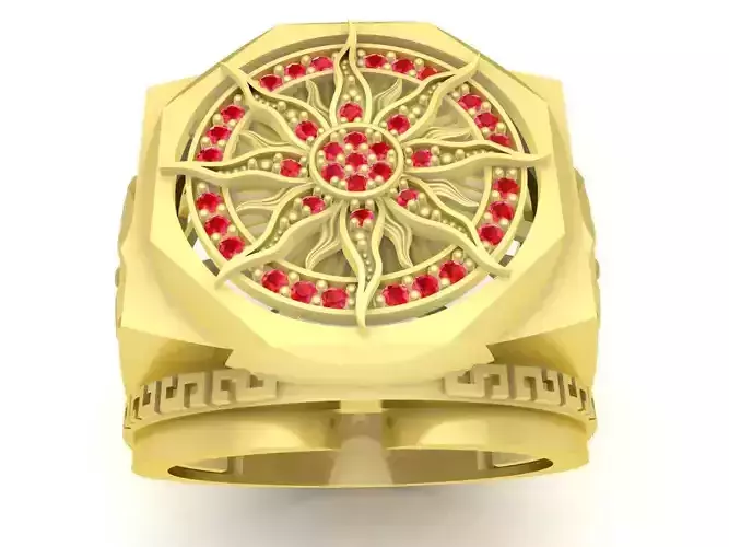 Luxury Mandala Floral Signet Ring for Men 3814 3D print model