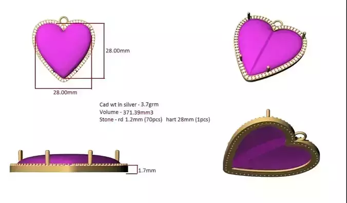 HEART SHAPE CABUSHAN GEMSTONE PENDANT JEWELRY 3D print model