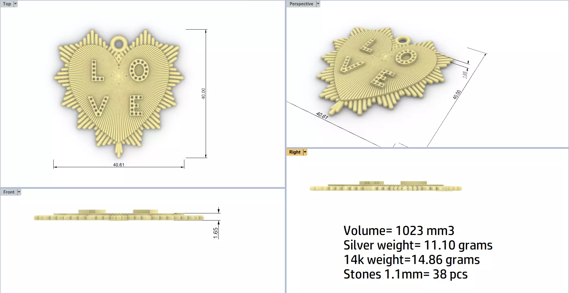 LOVE PENDANT WITH DIAMOND STUDDED JEWELRY 3D print model