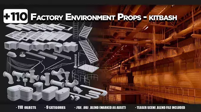 110 Factory Environment Props - KITBASH - VOL 02