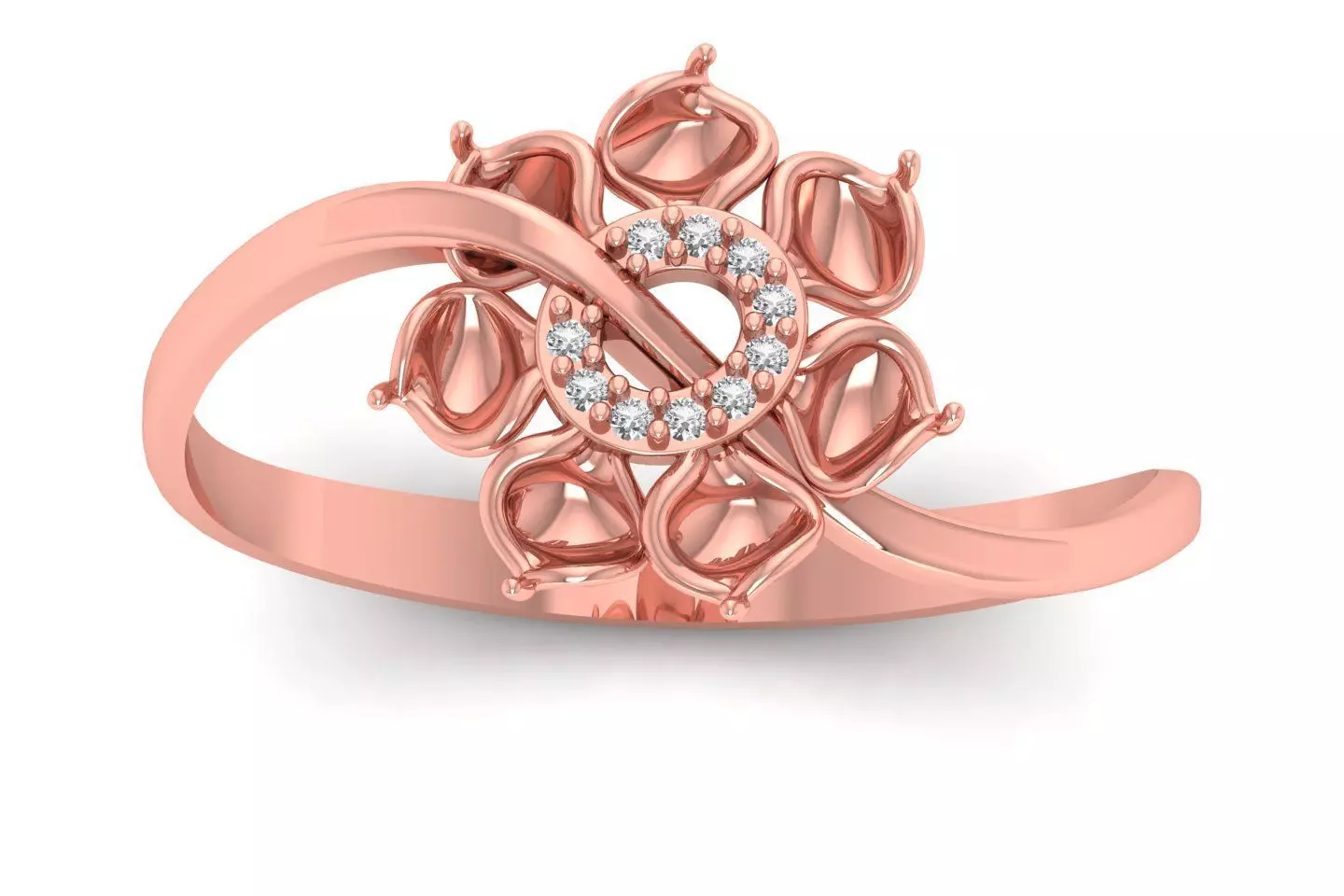 Solitaire Wedding Engagement Women Flower Bypass Rings 3D print model_0