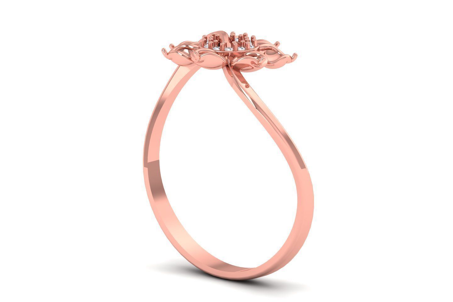 Solitaire Wedding Engagement Women Flower Bypass Rings 3D print model_1