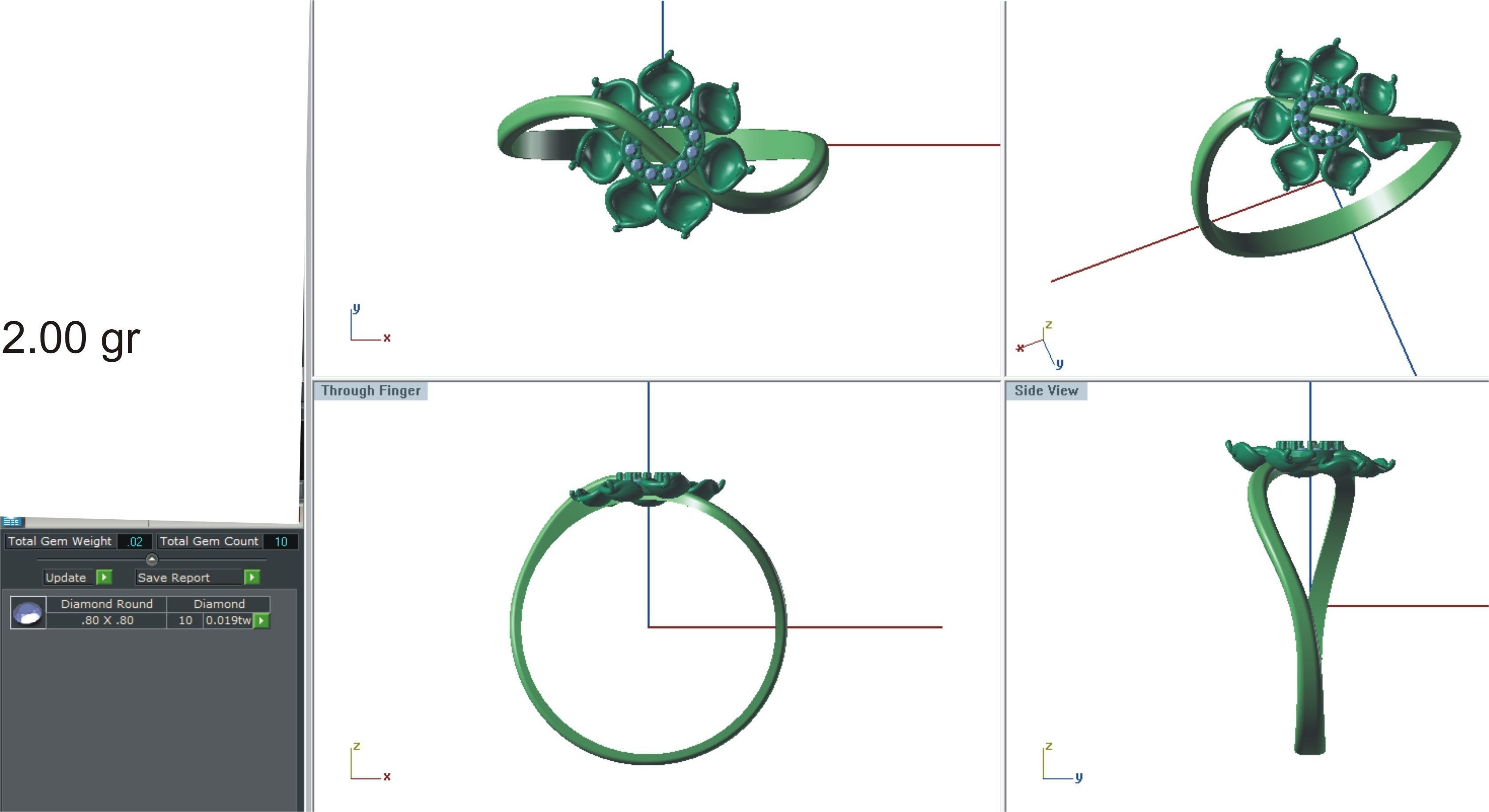 Solitaire Wedding Engagement Women Flower Bypass Rings 3D print model_4