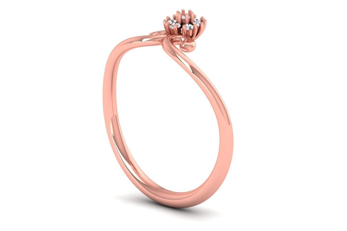 Solitaire Wedding Engagement Women Flower Bypass Rings 3D print model_2