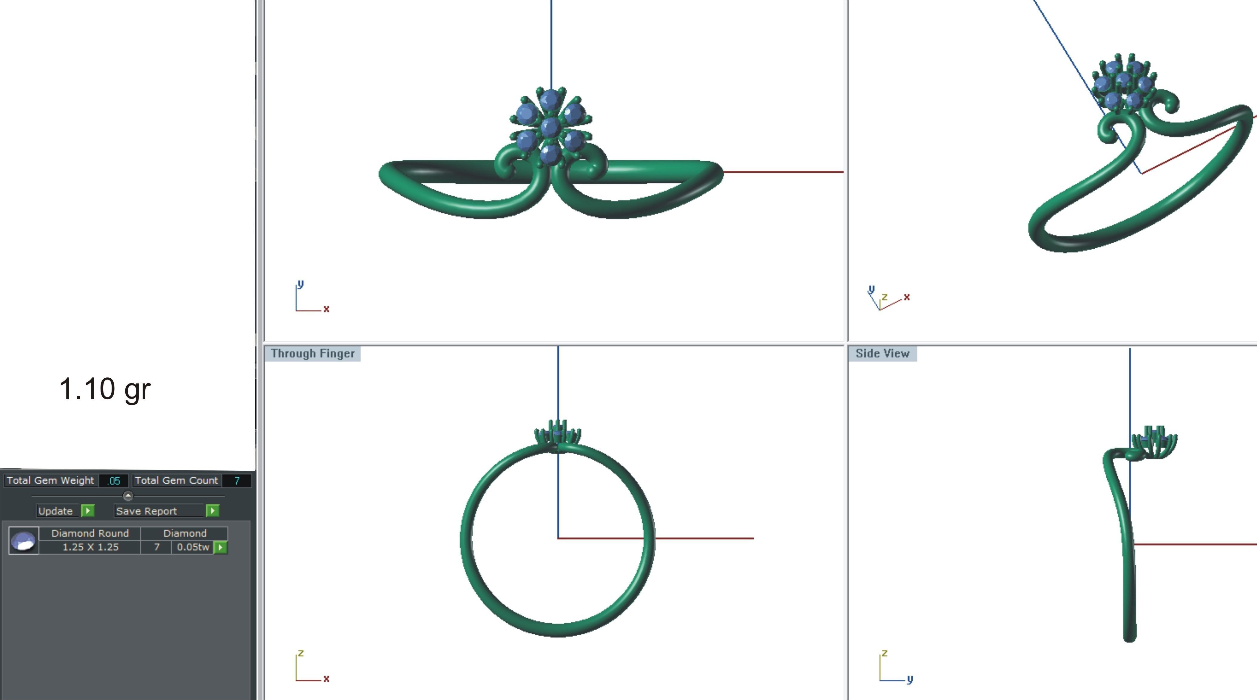Solitaire Wedding Engagement Women Flower Bypass Rings 3D print model_4