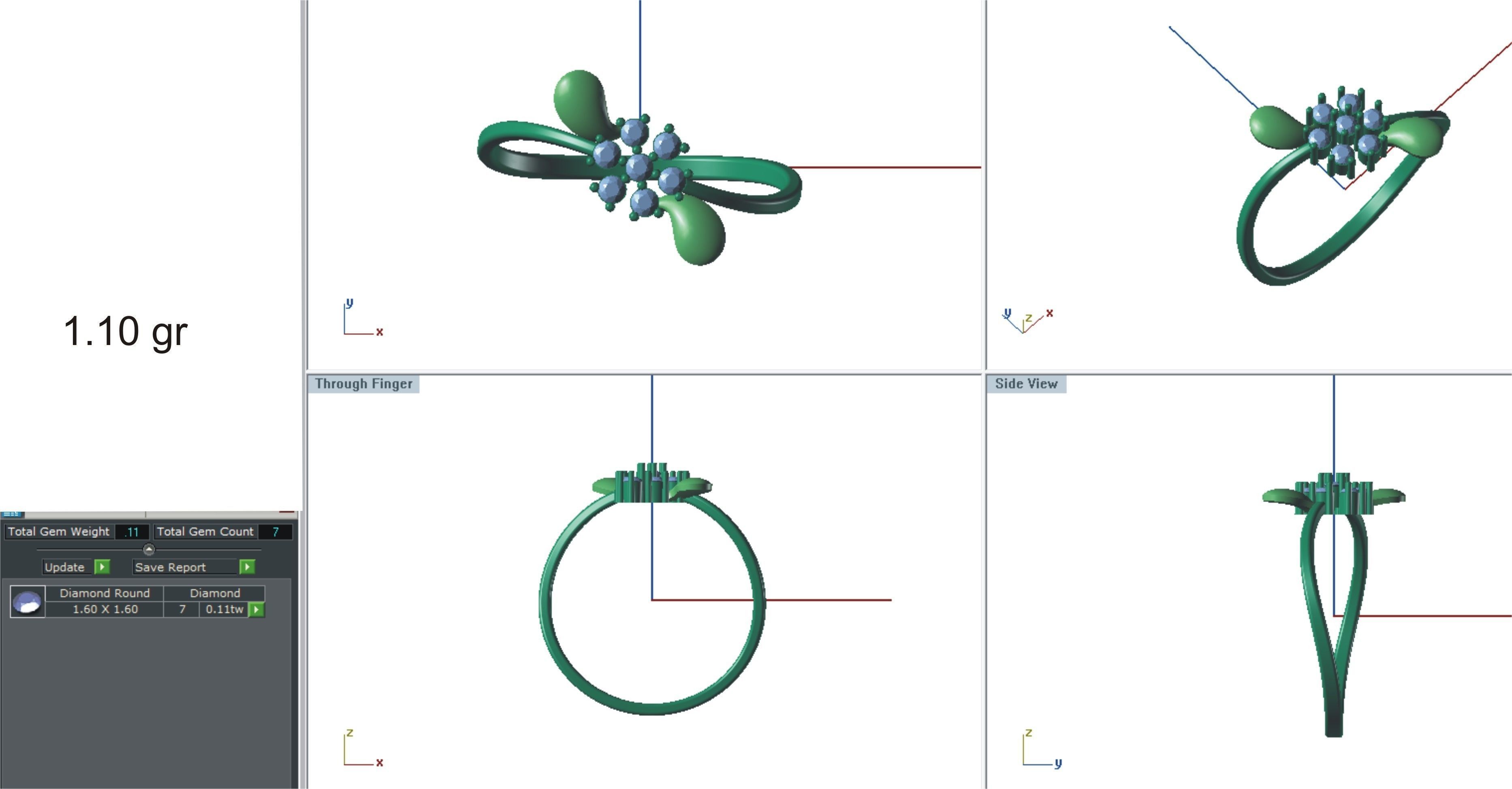 Solitaire Wedding Engagement Women Flower Bypass Rings 3D print model_4
