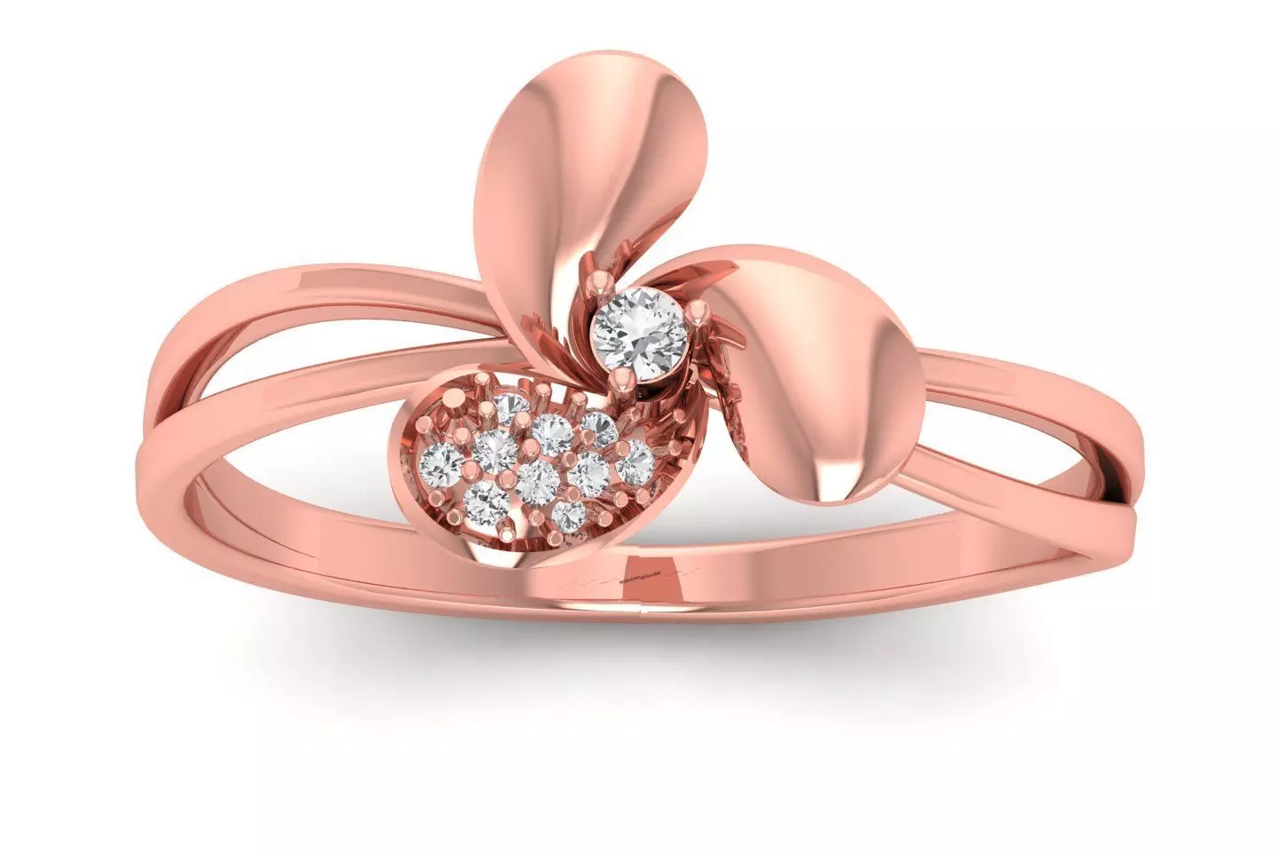 Solitaire Wedding Engagement Women Flower Bypass Rings 3D print model_0