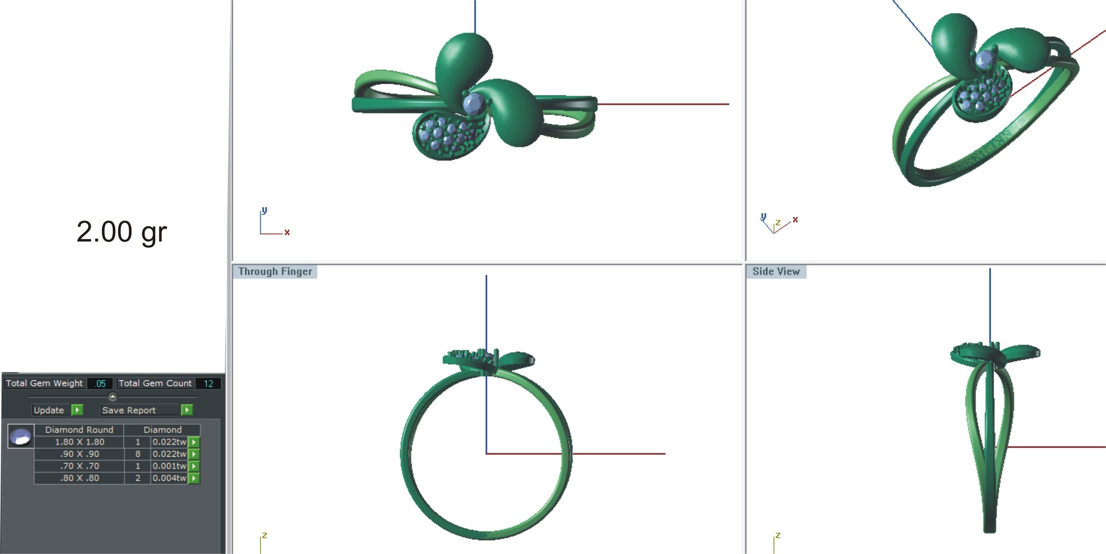 Solitaire Wedding Engagement Women Flower Bypass Rings 3D print model_4