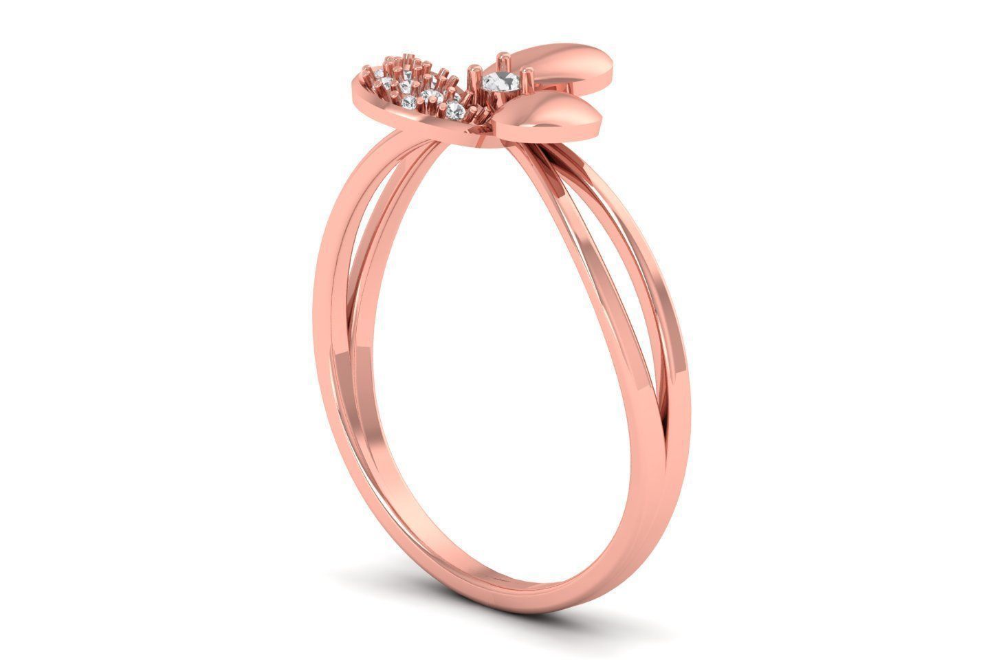 Solitaire Wedding Engagement Women Flower Bypass Rings 3D print model_3