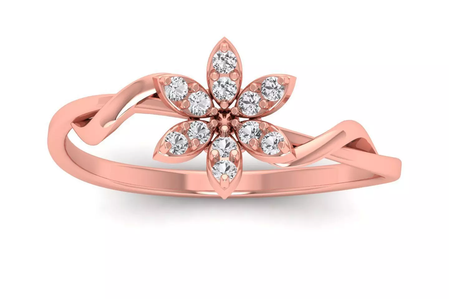 Solitaire Wedding Engagement Women Flower Bypass Rings 3D print model_0