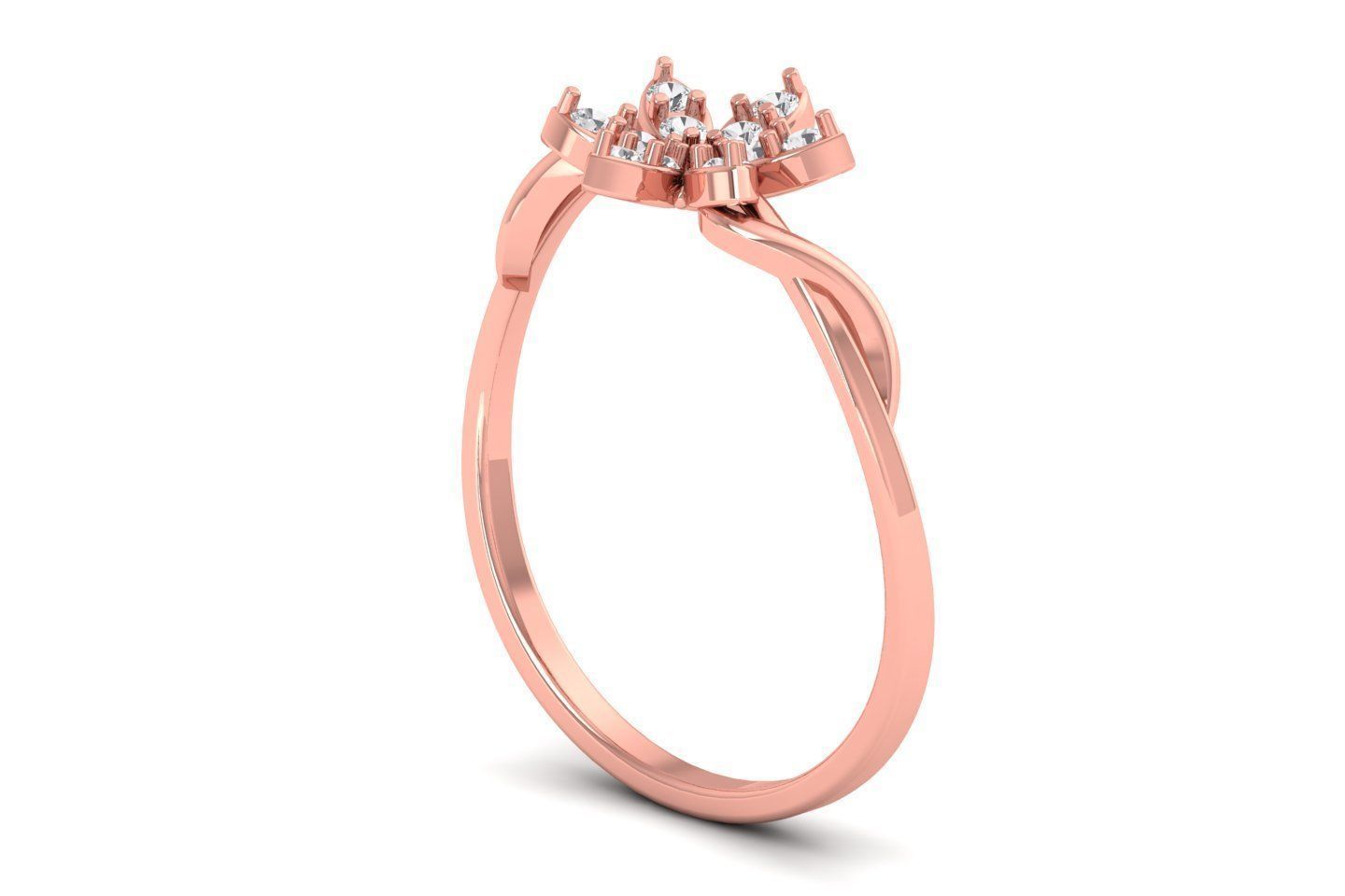 Solitaire Wedding Engagement Women Flower Bypass Rings 3D print model_2