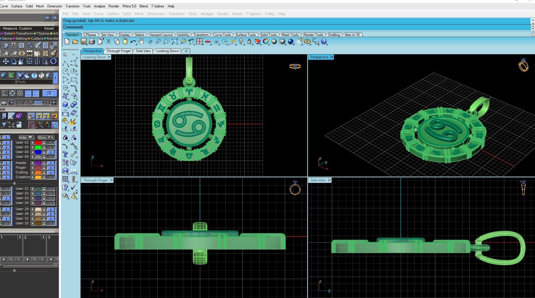 Pendant zodiac Cancer  3D print model_4