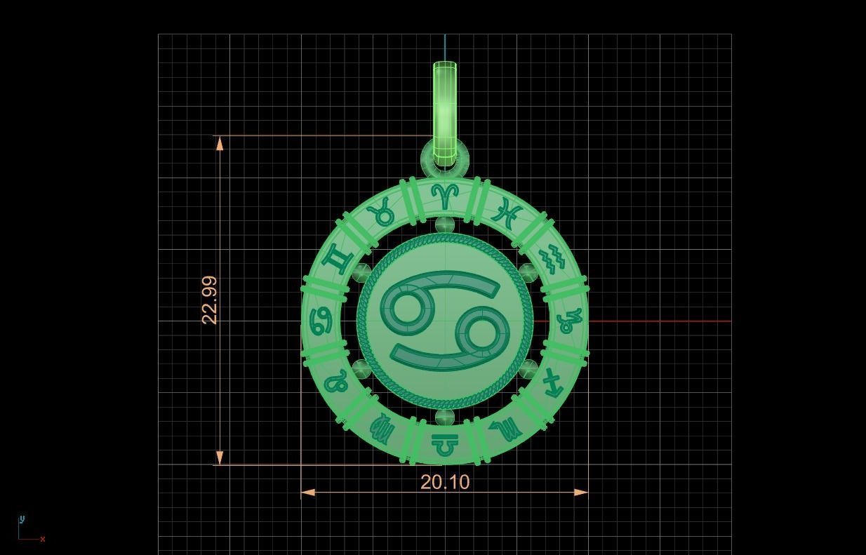 Pendant zodiac Cancer  3D print model_2
