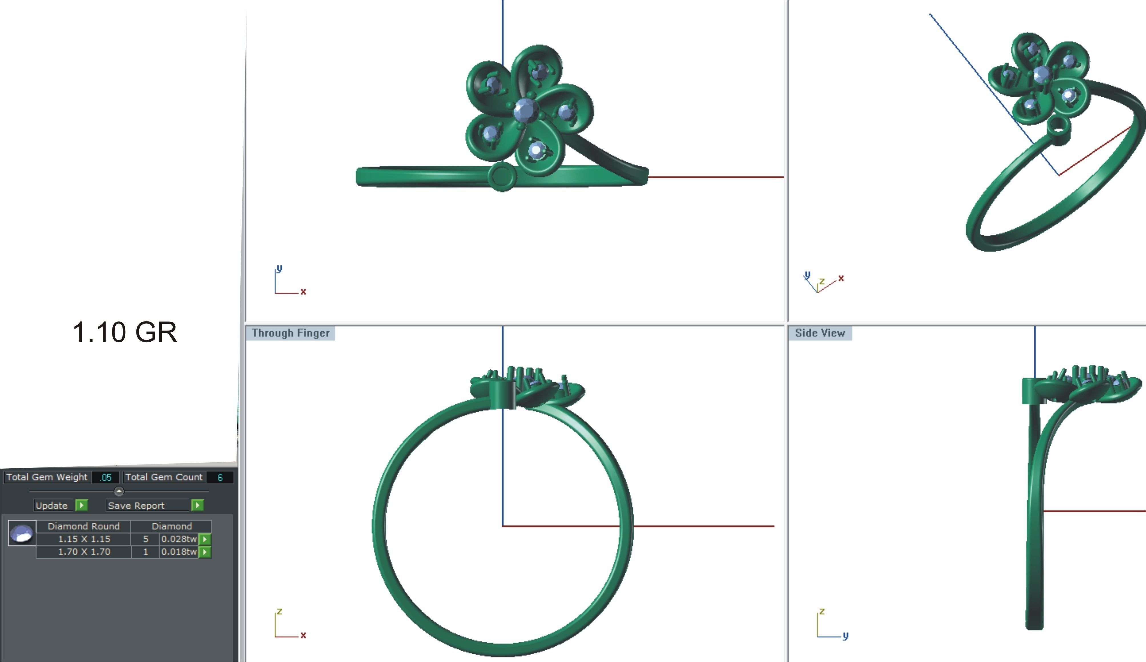 Solitaire Wedding Engagement Women Flower Bypass Rings 3D print model_3